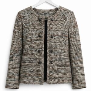 Doncaster Multicolored Textured Wool Collarless Jacket With Button Closure Sz 10